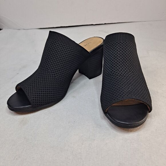 Solanz Marissa Mesh Sandals Women's 7M Black Block Heeled Mules - Picture 1 of 10